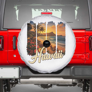 Vintage Hawaii Beach Travel Spare Tire Cover Sunset Ocean Landscape TS12 White Print Your Wear