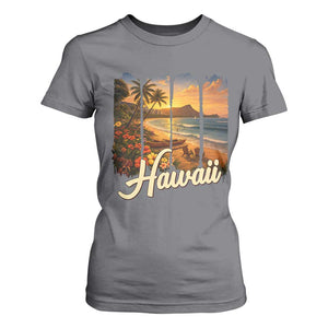 Vintage Hawaii Beach Travel T Shirt For Women Sunset Ocean Landscape TS12 Charcoal Print Your Wear