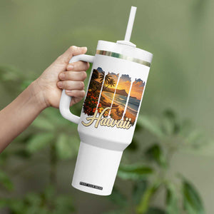 Vintage Hawaii Beach Travel Tumbler With Handle Sunset Ocean Landscape TS12 Print Your Wear