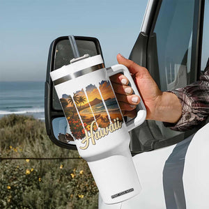 Vintage Hawaii Beach Travel Tumbler With Handle Sunset Ocean Landscape TS12 Print Your Wear