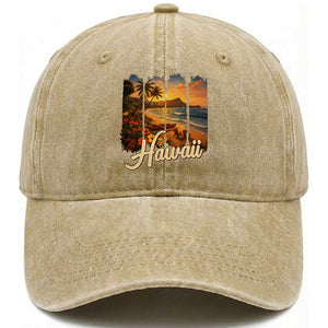 Vintage Hawaii Beach Travel Washed Cotton Baseball Cap Sunset Ocean Landscape TS12 Print Your Wear
