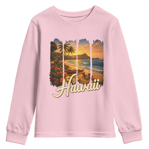 Vintage Hawaii Beach Travel Youth Sweatshirt Sunset Ocean Landscape TS12 Light Pink Print Your Wear