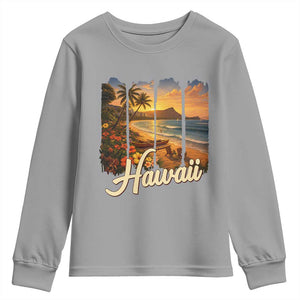 Vintage Hawaii Beach Travel Youth Sweatshirt Sunset Ocean Landscape TS12 Sport Gray Print Your Wear