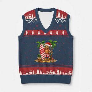 Funny Tung Tung Sahur Christmas In July V-Neck Knit Sweater Vest Beach Party Vacation TS12 Navy Red Print Your Wear