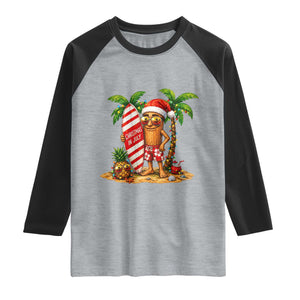 Funny Tung Tung Sahur Christmas In July Raglan Shirt Beach Party Vacation TS12 Heather Gray Black Print Your Wear