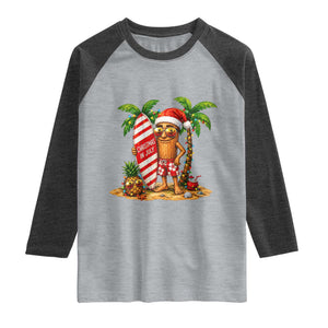 Funny Tung Tung Sahur Christmas In July Raglan Shirt Beach Party Vacation TS12 Heather Gray Heather Charcoal Print Your Wear