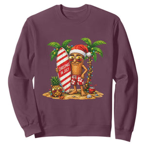 Funny Tung Tung Sahur Christmas In July Sweatshirt Beach Party Vacation TS12 Maroon Print Your Wear