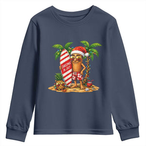 Funny Tung Tung Sahur Christmas In July Youth Sweatshirt Beach Party Vacation TS12 Navy Print Your Wear