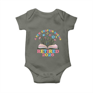 Women Retirement Life Baby Onesie Retired 2026 A New Chapter Begins Floral Book TS12 Military Green Print Your Wear