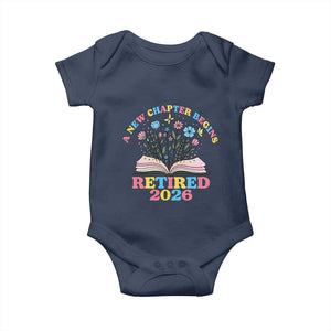Women Retirement Life Baby Onesie Retired 2026 A New Chapter Begins Floral Book TS12 Navy Print Your Wear