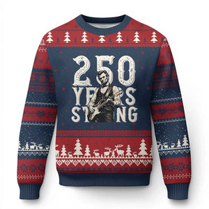Vintage Abraham Lincoln Playing Guitar Ugly Christmas Sweater 250 Years Strong TS12 Navy Red Print Your Wear