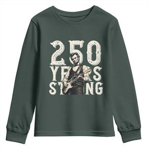 Vintage Abraham Lincoln Playing Guitar Youth Sweatshirt 250 Years Strong TS12 Dark Forest Green Print Your Wear