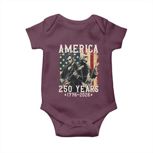 George Washington Abe Lincoln Playing Guitar Baby Onesie USA 250th Anniversary Guitarist Graphic TS12 Maroon Print Your Wear