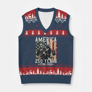 George Washington Abe Lincoln Playing Guitar V-Neck Knit Sweater Vest USA 250th Anniversary Guitarist Graphic TS12 Navy Red Print Your Wear