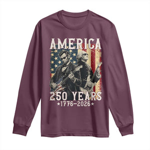 George Washington Abe Lincoln Playing Guitar Long Sleeve Shirt USA 250th Anniversary Guitarist Graphic TS12 Maroon Print Your Wear