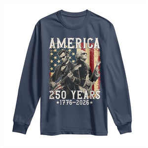 George Washington Abe Lincoln Playing Guitar Long Sleeve Shirt USA 250th Anniversary Guitarist Graphic TS12 Navy Print Your Wear