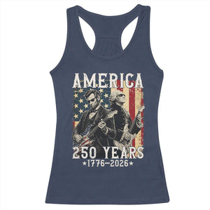 George Washington Abe Lincoln Playing Guitar Racerback Tank Top USA 250th Anniversary Guitarist Graphic