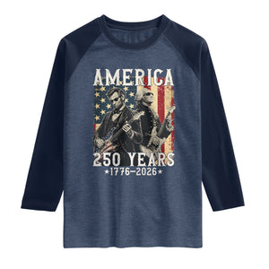 George Washington Abe Lincoln Playing Guitar Raglan Shirt USA 250th Anniversary Guitarist Graphic TS12 Heather Denim Navy Print Your Wear