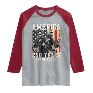 George Washington Abe Lincoln Playing Guitar Raglan Shirt USA 250th Anniversary Guitarist Graphic TS12 Heather Gray Heather Red Print Your Wear