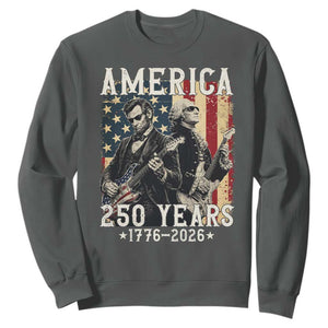 George Washington Abe Lincoln Playing Guitar Sweatshirt USA 250th Anniversary Guitarist Graphic TS12 Dark Heather Print Your Wear