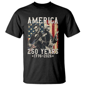 George Washington Abe Lincoln Playing Guitar T Shirt USA 250th Anniversary Guitarist Graphic