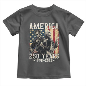 George Washington Abe Lincoln Playing Guitar Toddler T Shirt USA 250th Anniversary Guitarist Graphic TS12 Dark Heather Print Your Wear