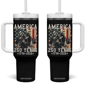George Washington Abe Lincoln Playing Guitar Tumbler With Handle USA 250th Anniversary Guitarist Graphic TS12 One Size: 40 oz Black Print Your Wear