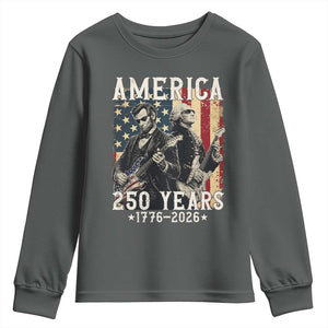 George Washington Abe Lincoln Playing Guitar Youth Sweatshirt USA 250th Anniversary Guitarist Graphic TS12 Dark Heather Print Your Wear