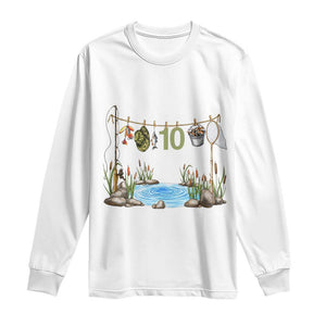 10th Birthday Fishing Long Sleeve Shirt Fisherman Birthday Party Gift TS12 White Print Your Wear