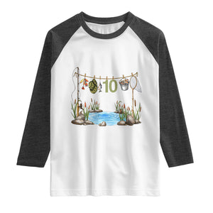 10th Birthday Fishing Raglan Shirt Fisherman Birthday Party Gift TS12 White Heather Charcoal Print Your Wear