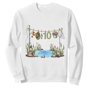 10th Birthday Fishing Sweatshirt Fisherman Birthday Party Gift TS12 White Print Your Wear
