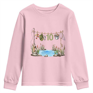 10th Birthday Fishing Youth Sweatshirt Fisherman Birthday Party Gift TS12 Light Pink Print Your Wear