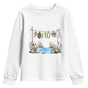 10th Birthday Fishing Youth Sweatshirt Fisherman Birthday Party Gift TS12 White Print Your Wear