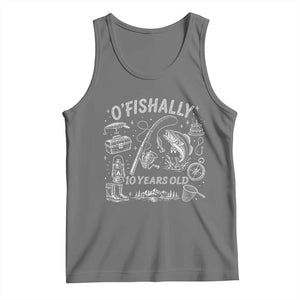 O'Fishally 10 Years Old Tank Top Funny Fisherman Birthday Graphic TS12 Black Heather Print Your Wear