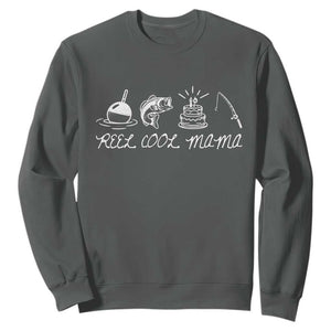 Reel Cool Mama Sweatshirt Funny Fishing Mom Birthday Gift TS12 Dark Heather Print Your Wear