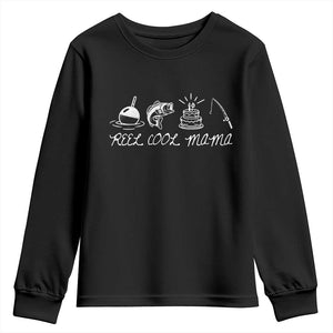 Reel Cool Mama Youth Sweatshirt Funny Fishing Mom Birthday Gift TS12 Black Print Your Wear