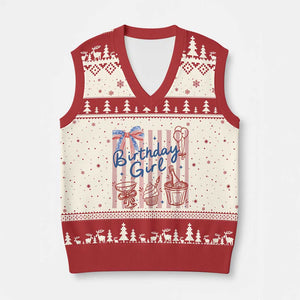 Patriotic Birthday Girl V-Neck Knit Sweater Vest Red White And Blue Party Graphic TS12 Beige Red Print Your Wear