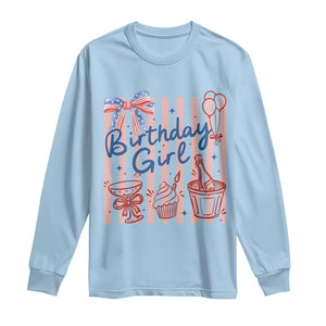 Patriotic Birthday Girl Long Sleeve Shirt Red White And Blue Party Graphic TS12 Light Blue Print Your Wear