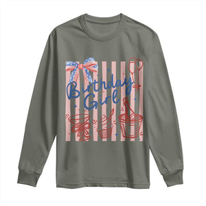 Patriotic Birthday Girl Long Sleeve Shirt Red White And Blue Party Graphic TS12 Military Green Print Your Wear