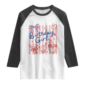 Patriotic Birthday Girl Raglan Shirt Red White And Blue Party Graphic TS12 White Heather Charcoal Print Your Wear
