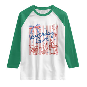 Patriotic Birthday Girl Raglan Shirt Red White And Blue Party Graphic TS12 White Kelly Green Print Your Wear
