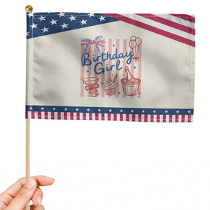 Funny Birthday Girl Patriotic Handheld Flag Red White And Blue Party Graphic