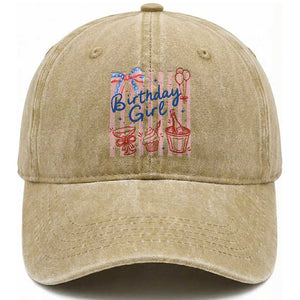 Patriotic Birthday Girl Washed Cotton Baseball Cap Red White And Blue Party Graphic TS12 Print Your Wear
