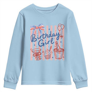Patriotic Birthday Girl Youth Sweatshirt Red White And Blue Party Graphic TS12 Light Blue Print Your Wear