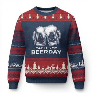 Yay Its My Beerday Ugly Christmas Sweater Funny Birthday Party Gift For Beer Lovers TS12 Navy Red Print Your Wear