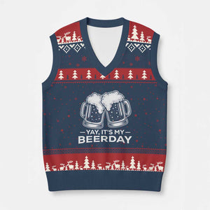 Yay Its My Beerday V-Neck Knit Sweater Vest Funny Birthday Party Gift For Beer Lovers TS12 Navy Red Print Your Wear