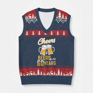 60th Birthday Party Gift V-Neck Knit Sweater Vest Cheers Beers To My 60 Years