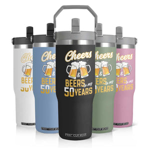 50th Birthday Party Gift Flip Straw Tumbler Cheers Beers To My 50 Years