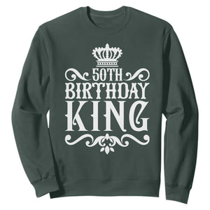 50th Birthday King Royal Crown Graphic For Men Sweatshirt TS12 Dark Forest Green Print Your Wear
