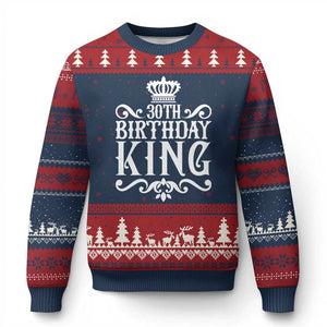 30th Birthday King Ugly Christmas Sweater Royal Crown Graphic For Men TS12 Navy Red Print Your Wear